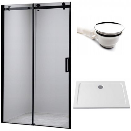 Posuvné sprchové dveře HYD-PD03C 110 černé/transparent pro instalaci do niky + vanička HYD-OSV-ST05D bílá