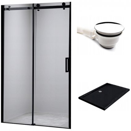 Posuvné sprchové dveře HYD-PD03C 110 černé/transparent pro instalaci do niky + vanička HYD-OSV-ST03B černá