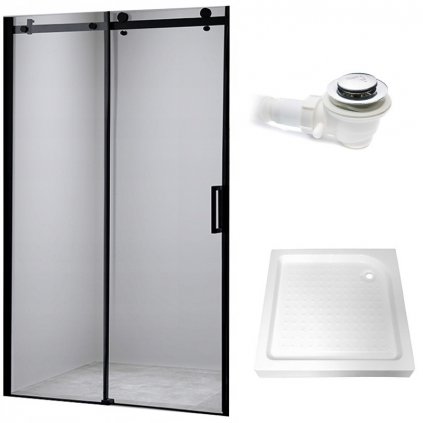 Posuvné sprchové dveře HYD-PD03B 100 černá/transparent pro instalaci do niky + vanička HYD-OSV-SXL03C bílá