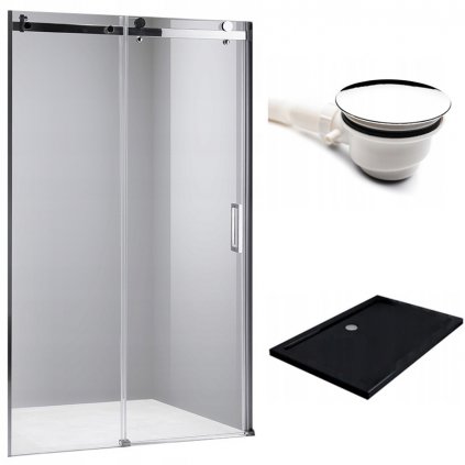 Posuvné sprchové dveře HYD-PD03D 120 chrom/transparent pro instalaci do niky + vanička HYD-OSV-ST04C černá