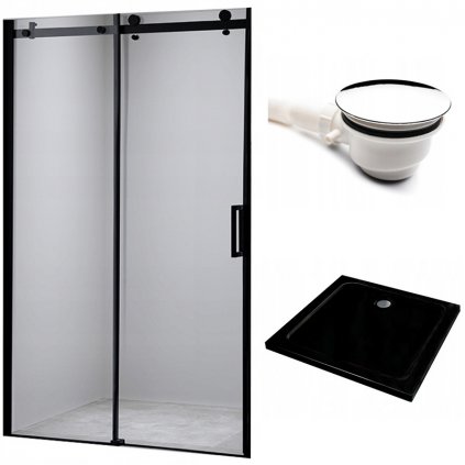 Posuvné sprchové dveře HYD-PD03B 100 černé/transparent pro instalaci do niky + vanička HYD-OSV-ST06A černá