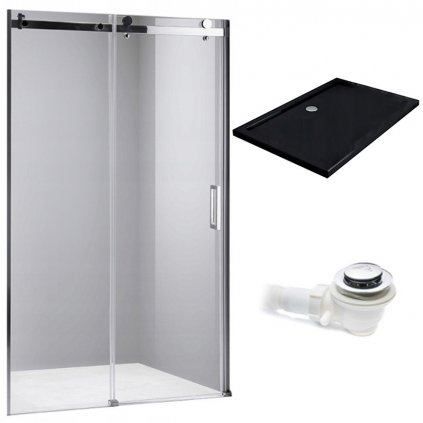 Posuvné sprchové dveře HYD-PD03D 120 chrom/transparent pro instalaci do niky + vanička HYD-OSV-ST06C černá