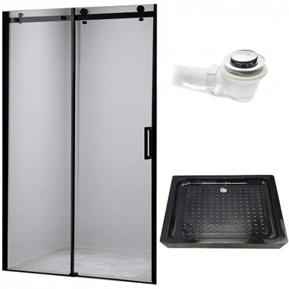 Posuvné sprchové dveře HYD-PD03B 100 černá/transparent pro instalaci do niky + vanička HYD-OSV-SXL03C černá