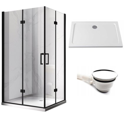 Obdélníkový sprchový kout HYD-OK12B 100x80 černá/transparent + vanička HYD-OSV-ST03A bílá