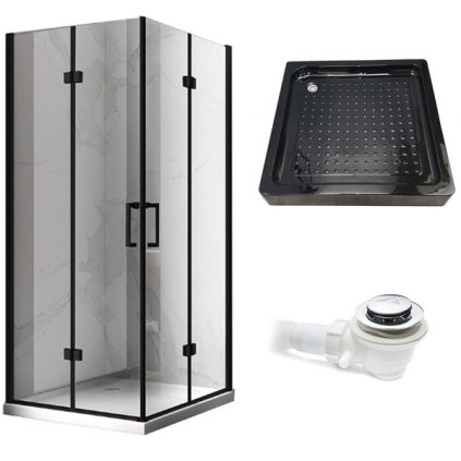 Čtvercový sprchový kout HYD-SK08B 80x80 černá/transparent + vanička HYD-SSV-SXL02A černá