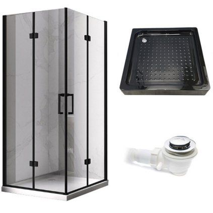 Čtvercový sprchový kout KZ08B BL 80x80 černá/transparent + vanička SXL02A BL černá