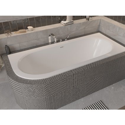 Akrylátová asymetrická vana Avita Slim Plus 150x75 (160x75, 170x75, 180x80) CR/Click-Clack s přepadem chrom