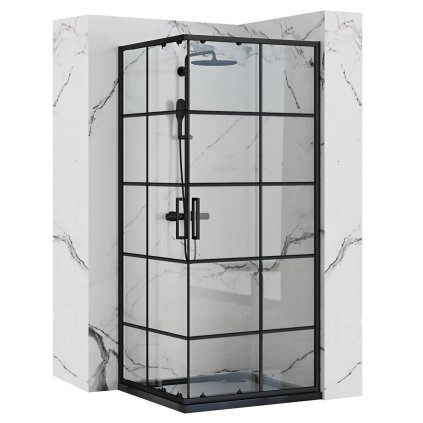 Čtvercový sprchový kout REA CONCEPT 90x90 cm, černý/transparent + vanička Savoy černá