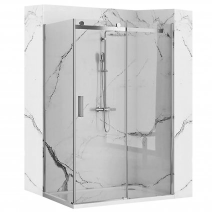 Sprchový kout REA NIXON 80/pevná stěna x 130/dveře cm, PRAVÝ, chrom