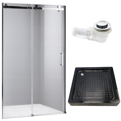 Posuvné sprchové dveře HYD-PD03B 100 chrom/transparent pro instalaci do niky + vanička HYD-OSV-SXL02C černá