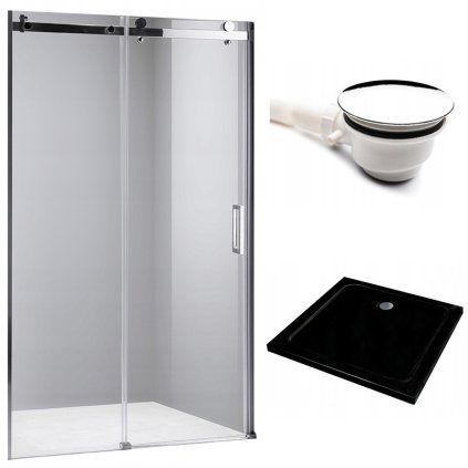 Posuvné sprchové dveře HYD-PD03B 100 chrom/transparent pro instalaci do niky + vanička HYD-OSV-ST06A bílá