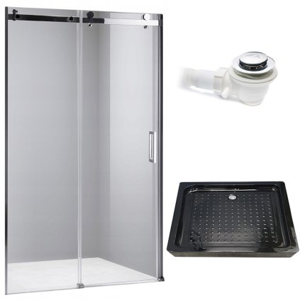 Posuvné sprchové dveře HYD-PD03B 100 chrom/transparent pro instalaci do niky + vanička HYD-OSV-SXL03C černá