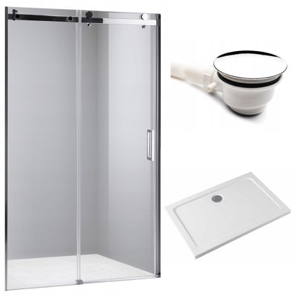 Posuvné sprchové dveře HYD-PD03D 120 chrom/transparent pro instalaci do niky + vanička HYD-OSV-ST03C bílá