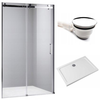 Posuvné sprchové dveře HYD-PD03B 100 chrom/transparent pro instalaci do niky + vanička HYD-OSV-ST03A bílá