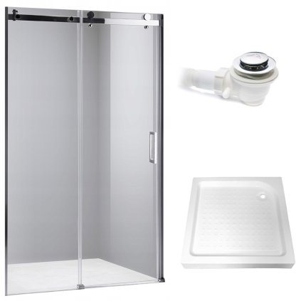 Posuvné sprchové dveře HYD-PD03B 100 chrom/transparent pro instalaci do niky + vanička HYD-OSV-SXL03C bílá