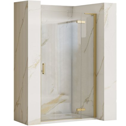 Jednokřídlé sprchové dveře REA HUGO 100 cm + stěnový profil s magnetickým těsněním, zlaté kartáčované