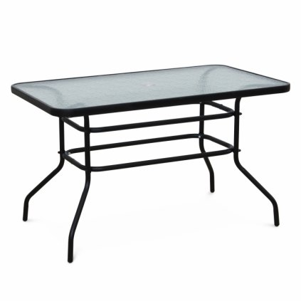 Jídelní stůl, černá ocel/temperované sklo, DEMAT