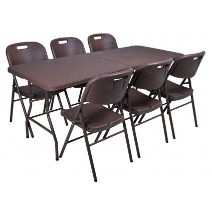 Cateringový set RATTAN stůl 180 cm + 6 židlí