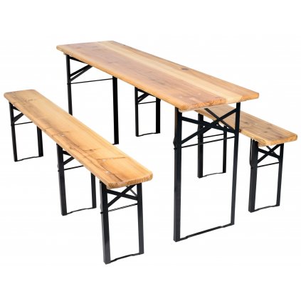 Sada stolu z oceli a dřeva + 2 lavice 170 cm