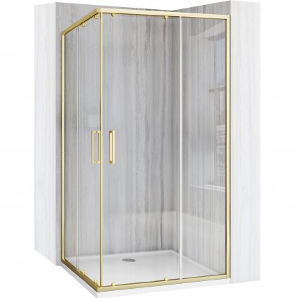 Obdélníkový sprchový kout REA City 80x100 zlatá broušená + sprchová vanička Savoy bílá