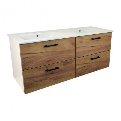 Koupelnová skříňka s keramickým umyvadlem Agria NEW W 120 - bílá/zlatý dub