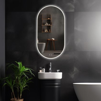 Oválné zrcadlo 50x90 cm s regulovatelným LED osvětlením HOM-05524