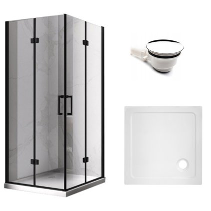 Čtvercový sprchový kout HYD-SK08B 80x80 černá/transparent + vanička HYD-SSV-ST02A bílá