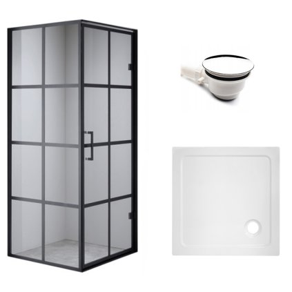 Čtvercový sprchový kout HYD-SK10A 80x80 černá/transparent + vanička HYD-SSV-ST02A bílá
