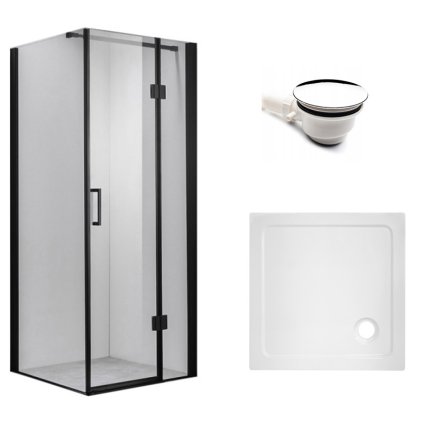 Čtvercový sprchový kout HYD-SK1390A 80x80 černá/transparent + vanička HYD-SSV-ST02A bílá
