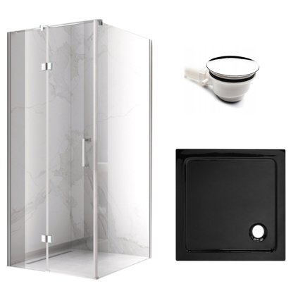 Čtvercový sprchový kout HYD-SK01C 90x90 černá/transparent + vanička HYD-SSV-ST02B černá