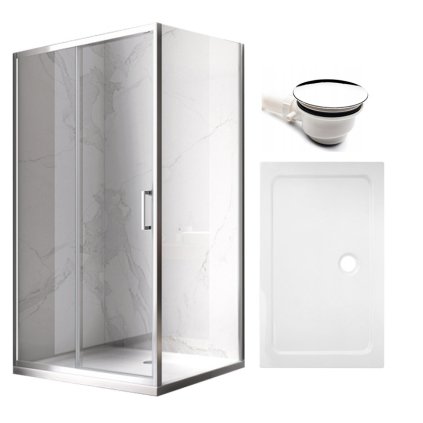 Obdélníkový sprchový kout HYD-OK103C 120x80 chrom/transparent + vanička HYD-OSV-ST03C bílá