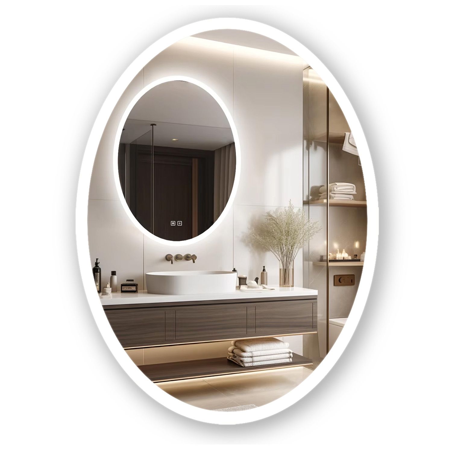Levně Tutumi Oválné zrcadlo 60x80 cm s vyhříváním a regulovatelným LED osvětlením HOM-06503