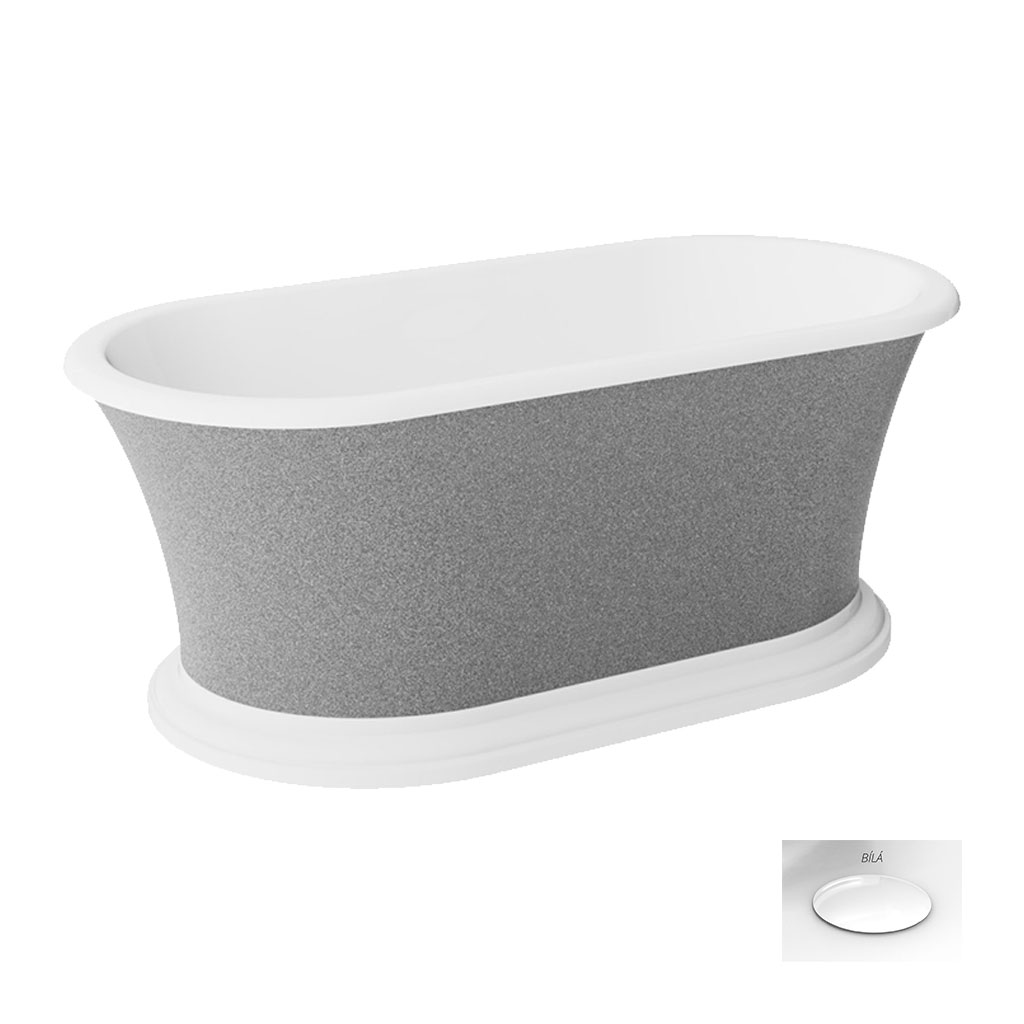 Levně Besco Akrylátová volně stojící vana Ziva Glam S 160x75, bez přepadu Typ a barva výpustě: Alcaplast Click-Clack s horním čištěním, bílá