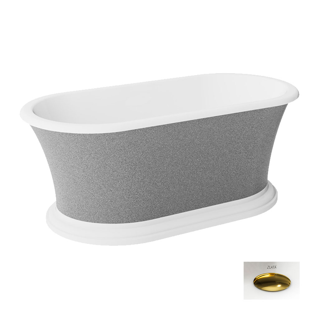 Levně Besco Akrylátová volně stojící vana Ziva Glam S 160x75, bez přepadu Typ a barva výpustě: Alcaplast Click-Clack s horním čištěním, zlatá