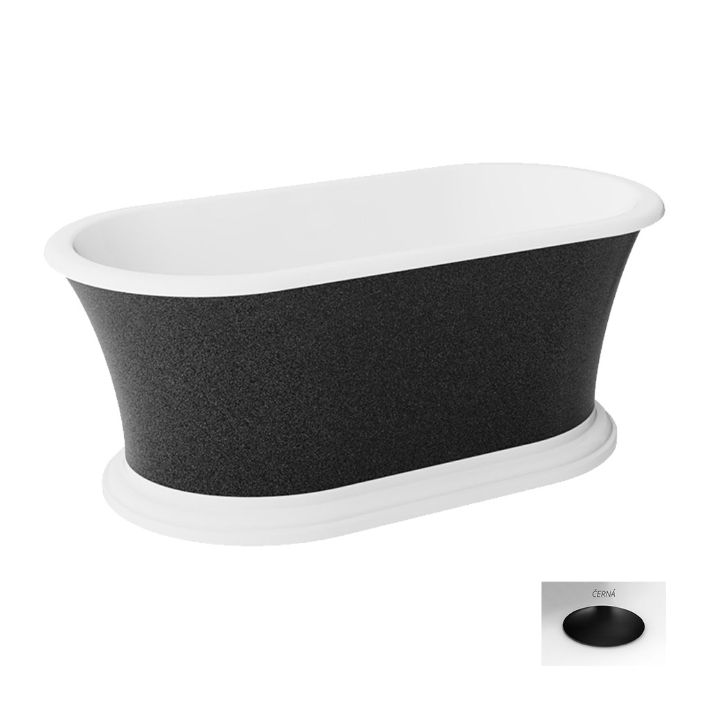 Levně Besco Akrylátová volně stojící vana Ziva Glam G 160x75, bez přepadu Typ a barva výpustě: Alcaplast Click-Clack s horním čištěním, černá mat