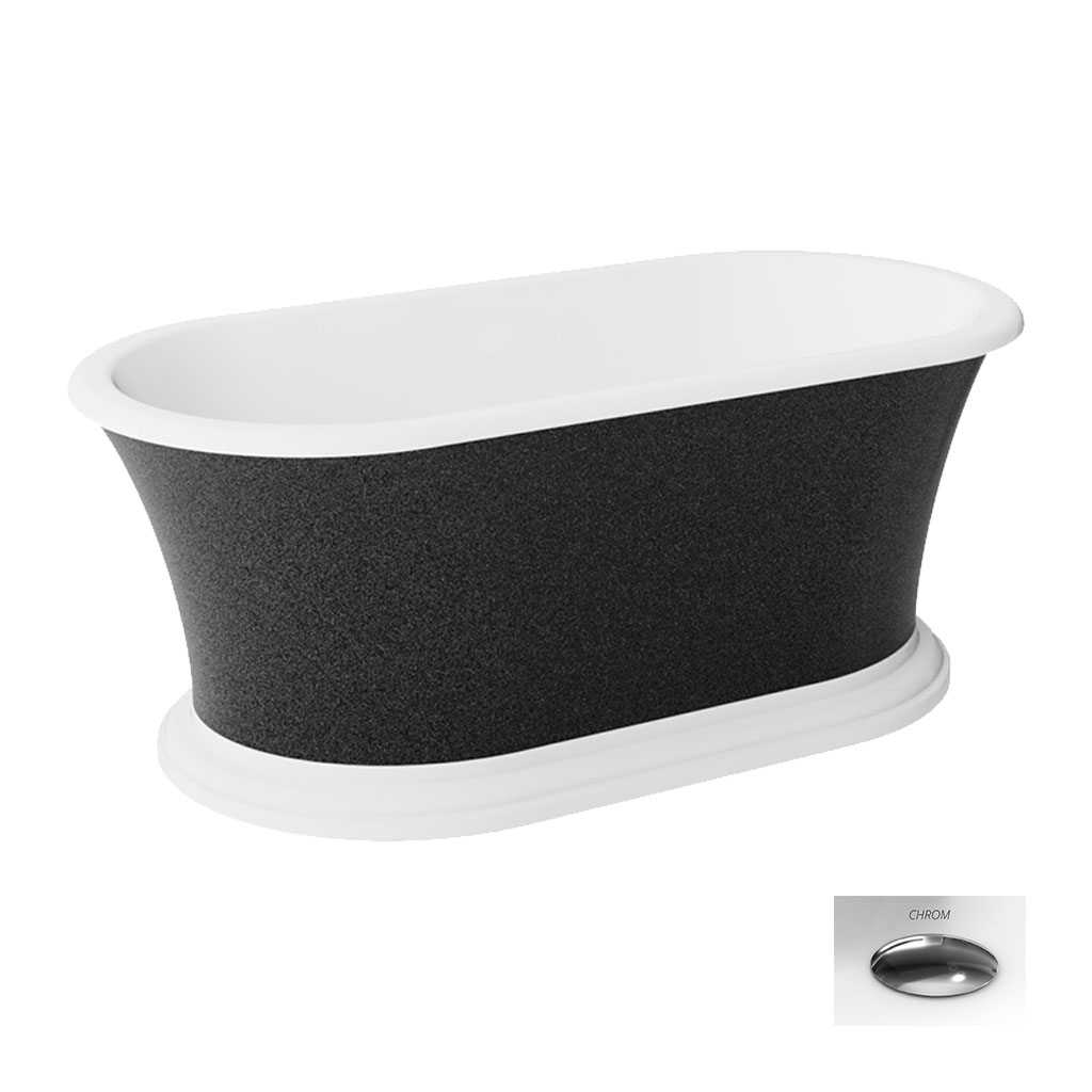 Levně Besco Akrylátová volně stojící vana Ziva Glam G 160x75, bez přepadu Typ a barva výpustě: Alcaplast Click-Clack s horním čištěním, chrom