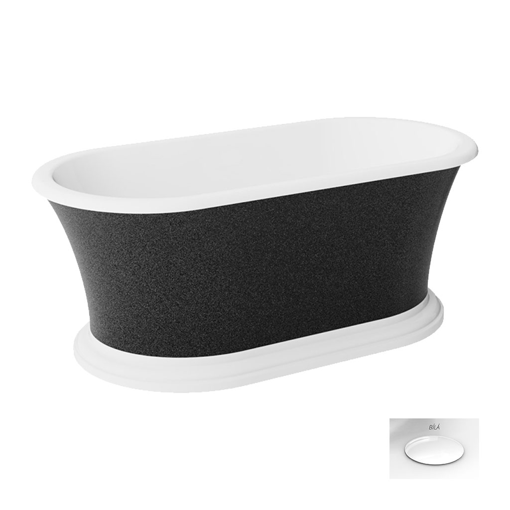 Levně Besco Akrylátová volně stojící vana Ziva Glam G 160x75, bez přepadu Typ a barva výpustě: Alcaplast Click-Clack s horním čištěním, bílá