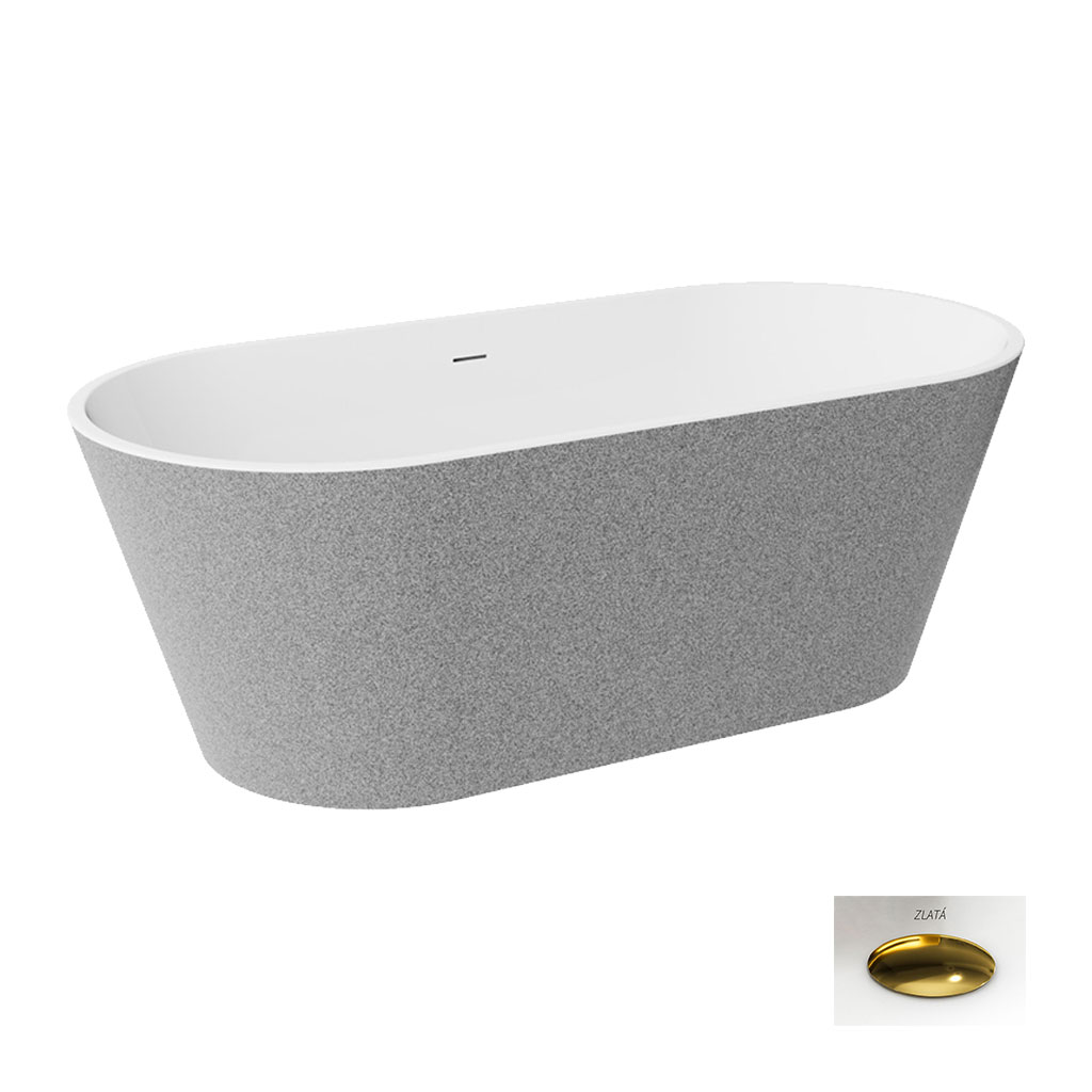 Levně Besco Akrylátová volně stojící vana Deeva Glam S 150x75 (160x75, 170x80, 180x80) Rozměry (cm): 150x75, Typ a barva výpustě: Click-Clack se šterbinovým přepadem, zlatá