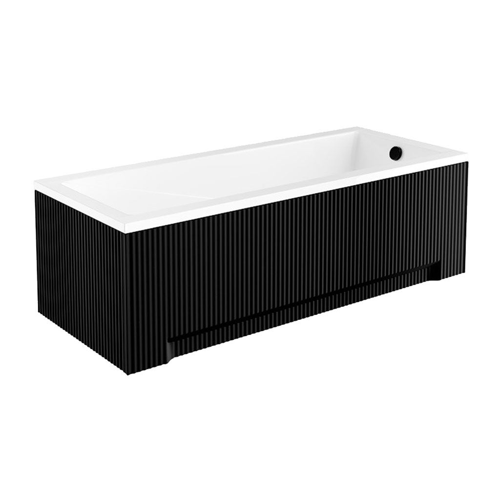 Levně Besco Univerzální krycí panel UNI RYFLE BLACK k obdélníkové vaně Besco, černá mat Rozměry (cm): 150x70