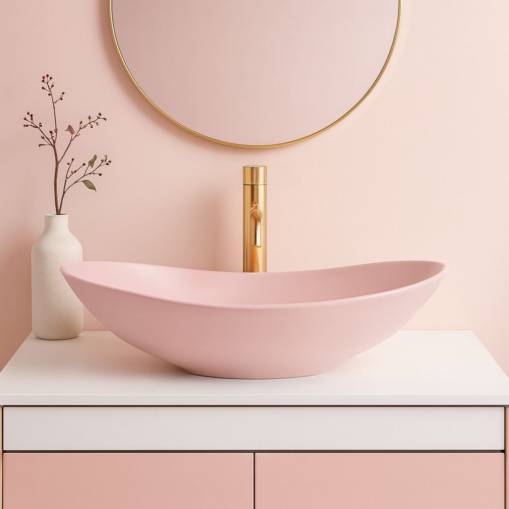 Levně Keramické umyvadlo na desku REA ROYAL Powder Pink mat