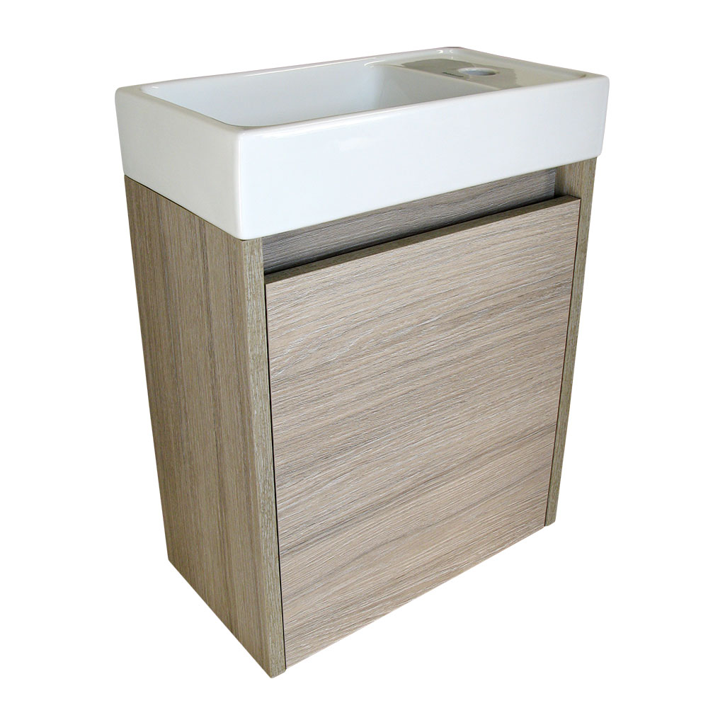 Levně BPS-koupelny Koupelnová skříňka závěsná s keramickým umyvadlem Marta 40 Oak P/L