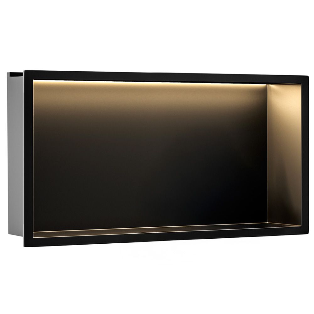 Rea Vestavná koupelnová police s LED osvětlením 60x30 cm, černá