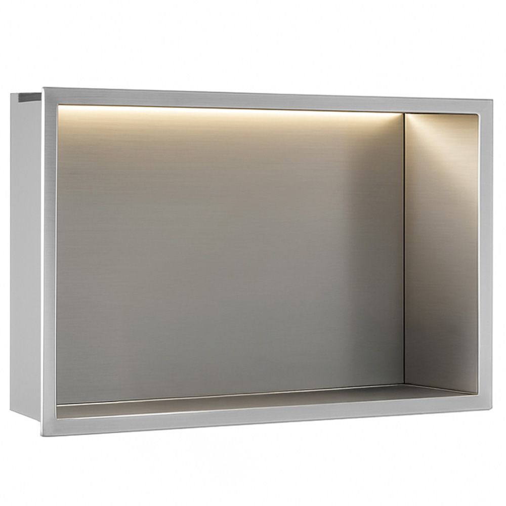 Rea Vestavná koupelnová police s LED osvětlením 45x30 cm, kartáčovaná ocel