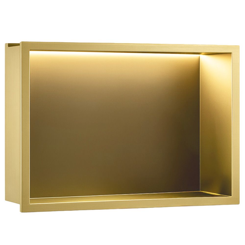 Rea Vestavná koupelnová police s LED osvětlením 45x30 cm, kartáčovaná zlatá