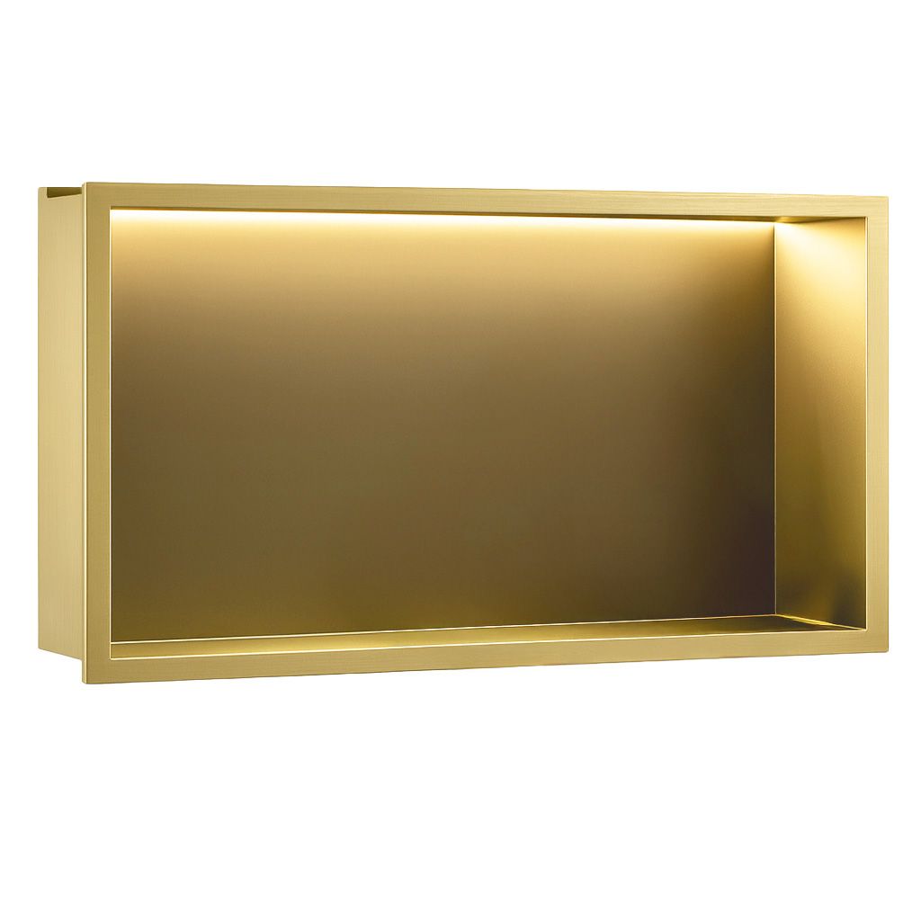 Rea Vestavná koupelnová police s LED osvětlením 60x30 cm, kartáčovaná zlatá