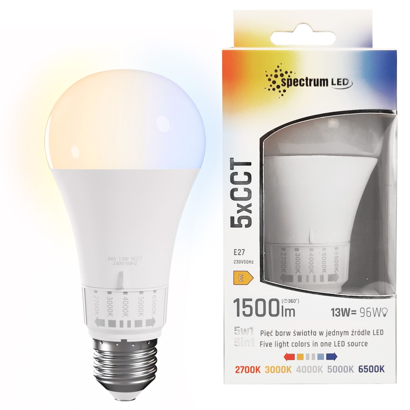 Spectrum LED LED žárovka 5 barev světla GLS E27 230V 13W 5CCT