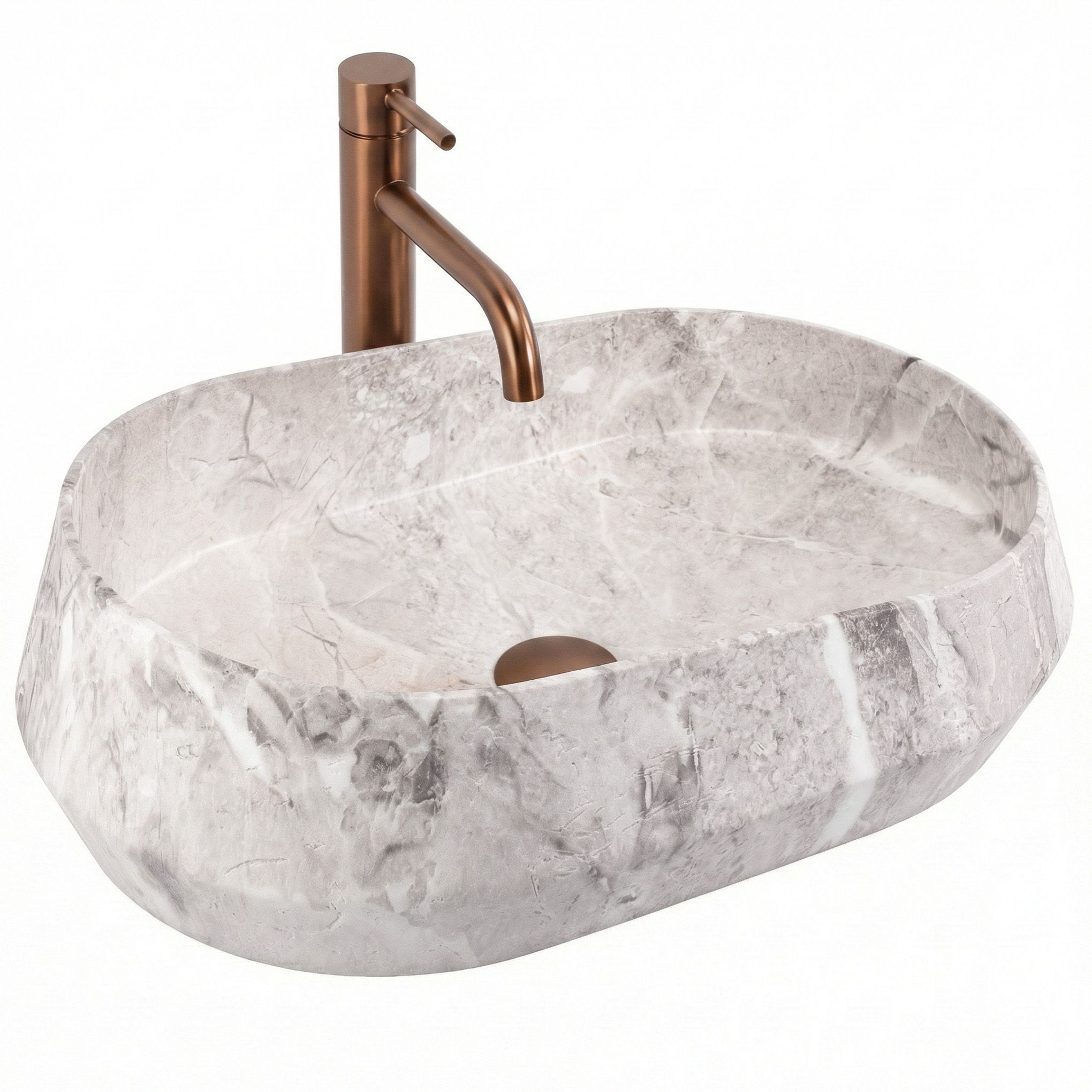 Levně Umyvadlo na desku z kompozitního kamene REA ZOE ROCK 55x35,5 cm, mramor mat
