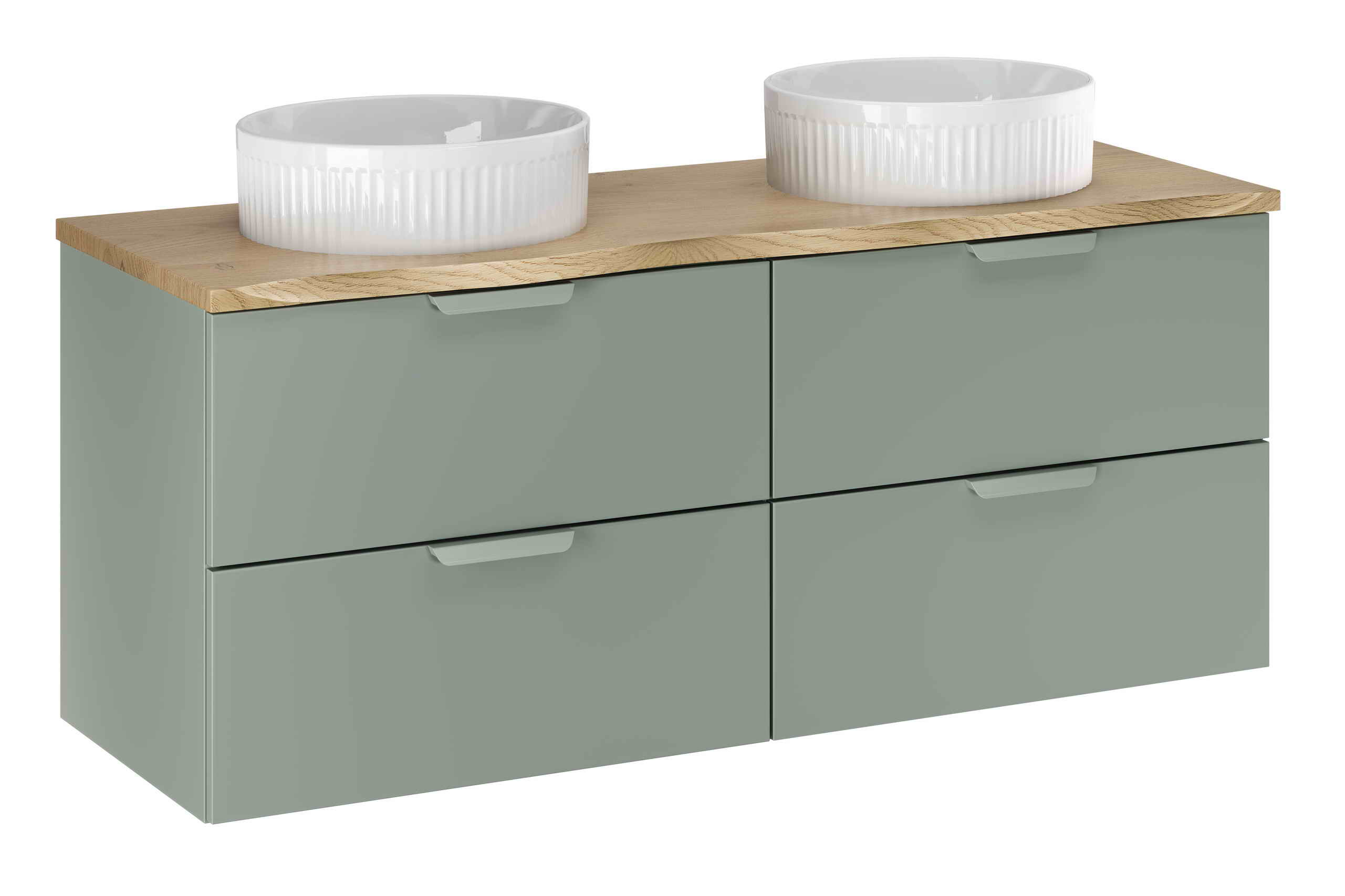Levně Comad Koupelnová skříňka s deskovými umyvadly set Aster Green 120 zelená/dub cremona