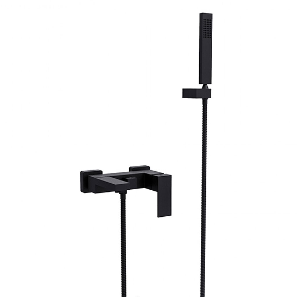 Levně Besco Vanová nástěnná baterie se sprchovým kompletem Modern / Varium VBN B Černá mat