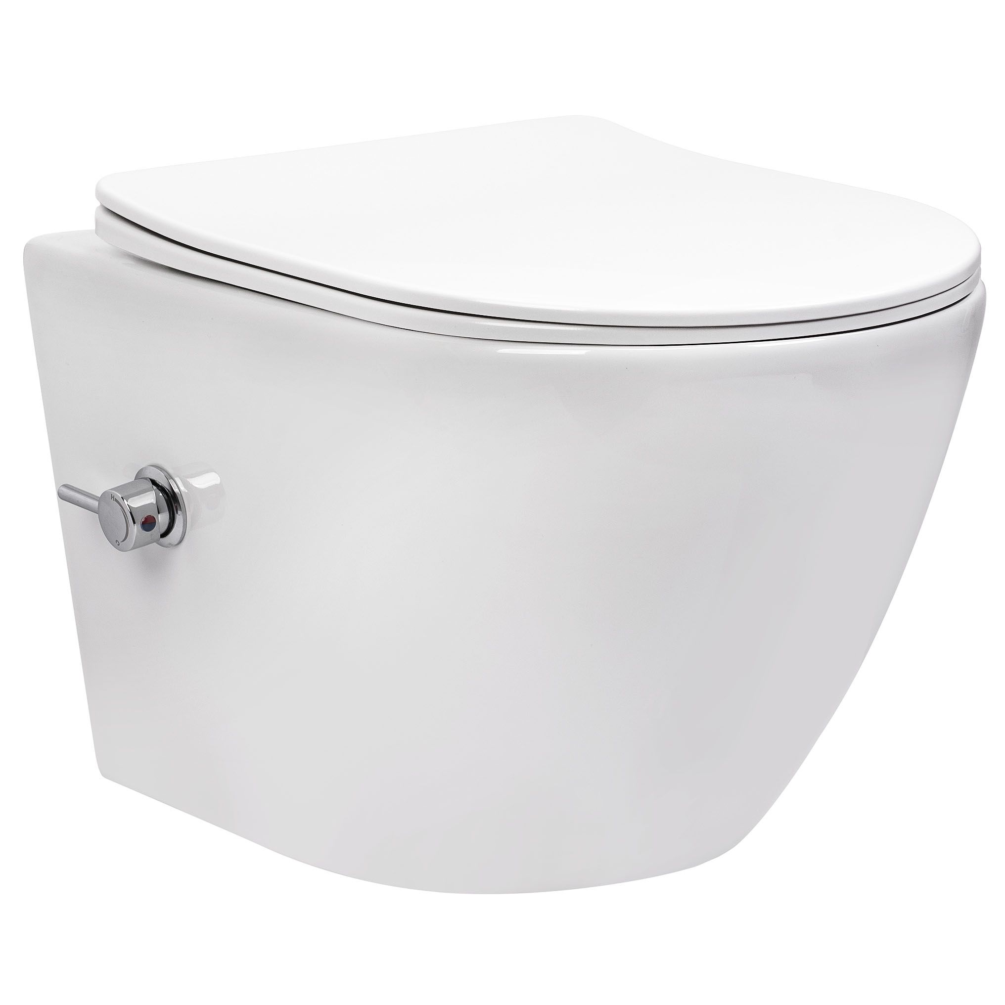 Levně Závěsný WC komplet bez příruby s funkcí bidetu REA CARLO LUX RIMLESS, včetně SoftClose sedátka, bílá